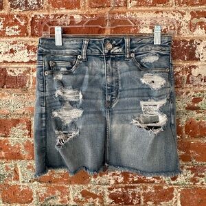 American Eagle Outfitters Ripped Blue Denim Mini Skirt